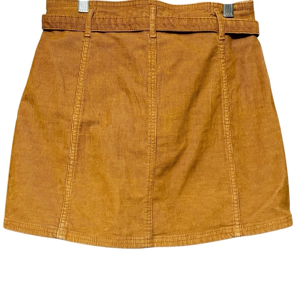 American Eagle High Rise A Line Corduroy Y2K Button Front Belted Tie Waist Skirt - Picture 6 of 9